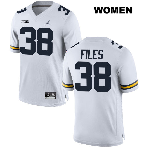 Women's NCAA Michigan Wolverines Joseph Files #38 White Jordan Brand Authentic Stitched Football College Jersey PJ25G87CK